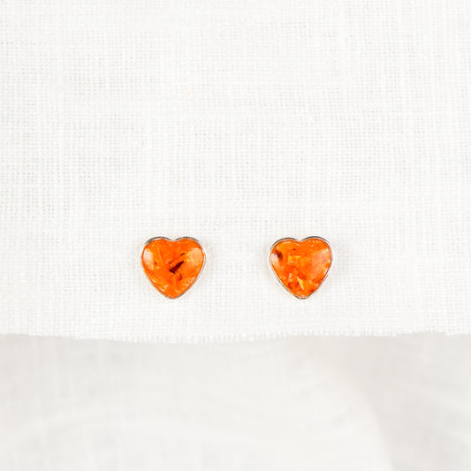 Crushed Marigold Heart Stud Earrings