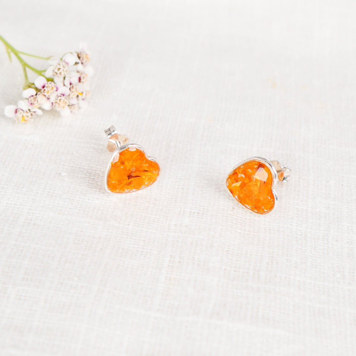 Crushed Marigold Heart Stud Earrings