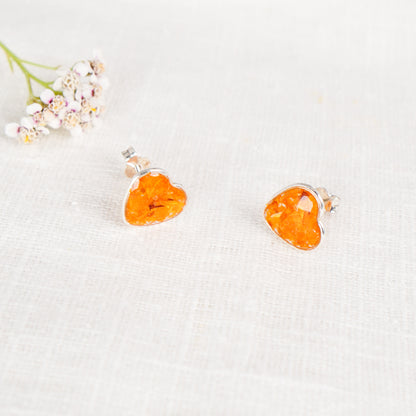 Crushed Marigold Heart Stud Earrings