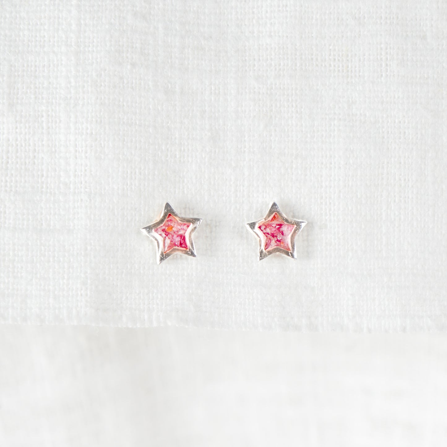 Crushed Pink Flower Star Stud Earrings Sterling Silver