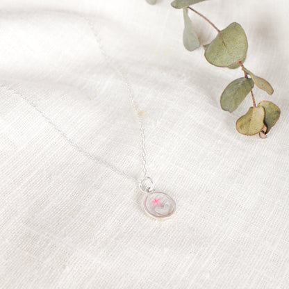 Pink Cow Parsley Heart in Circle Necklace