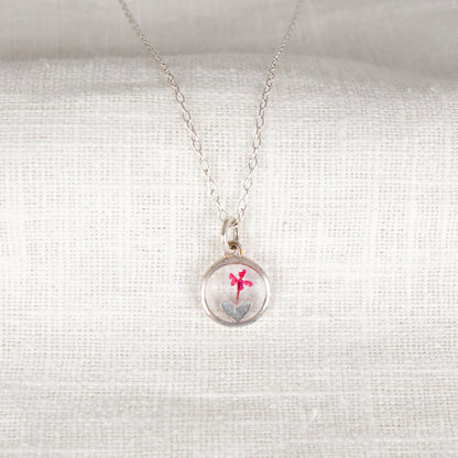 Red Cow Parsley Heart in Circle Necklace