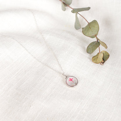 Red Cow Parsley Heart in Circle Necklace
