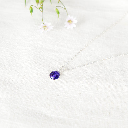 Crushed Aster Dainty Circle Necklace September Birth Flower