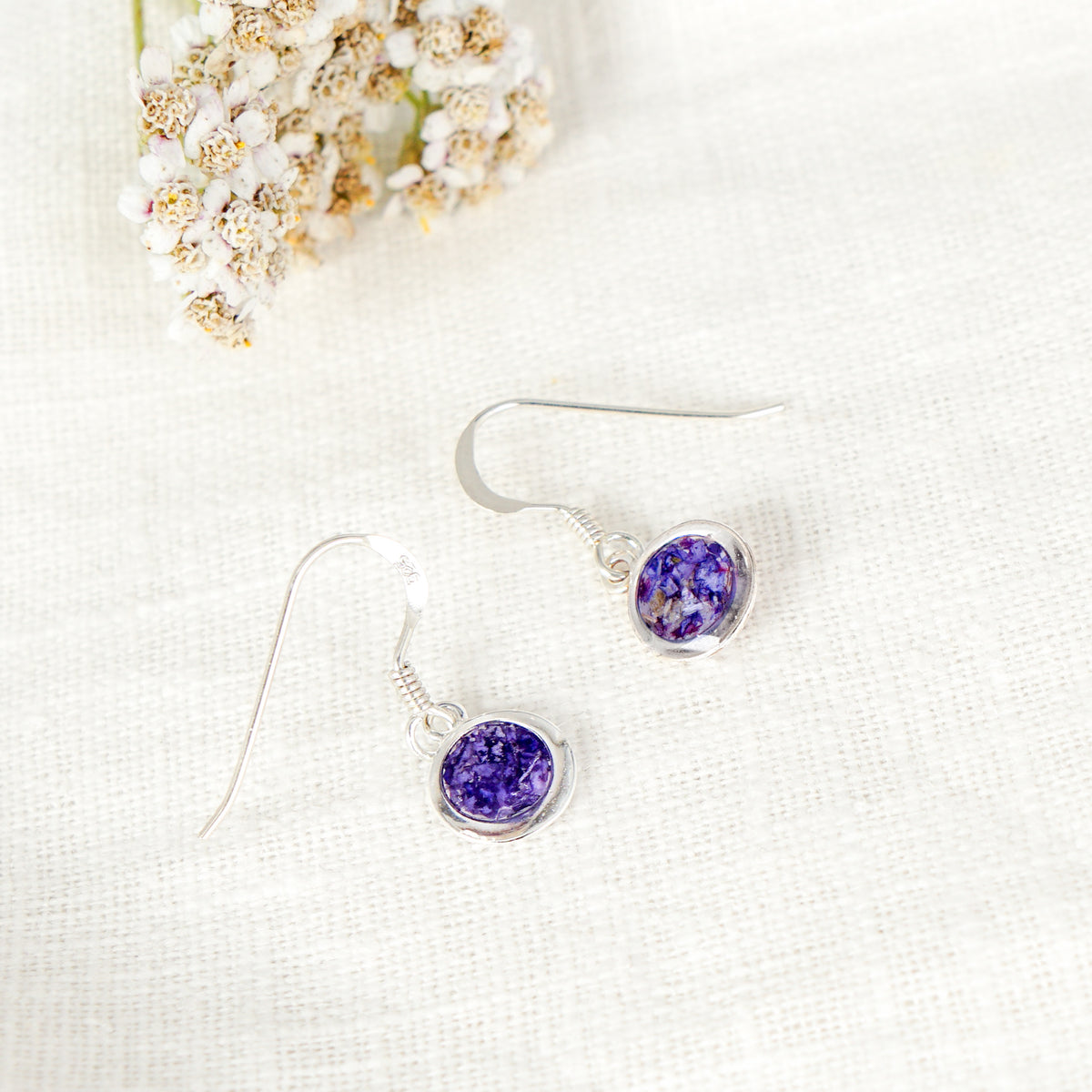 Crushed Aster Eternal Hook Earrings September Birth Flower