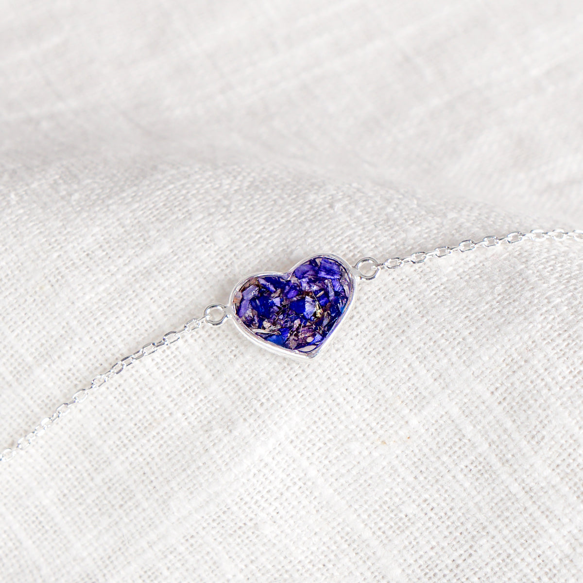 Crushed Aster Heart Bracelet - September Birth Flower