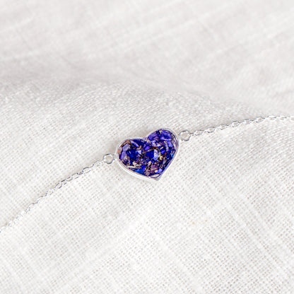 Crushed Aster Heart Bracelet - September Birth Flower