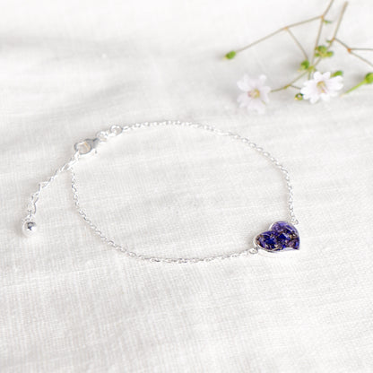 Crushed Aster Heart Bracelet - September Birth Flower