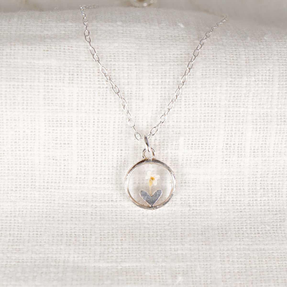 Cow Parsley Heart in Circle Necklace