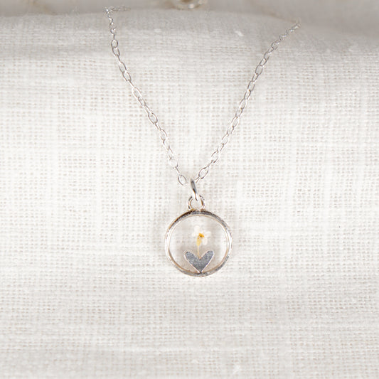 Cow Parsley Heart in Circle Necklace